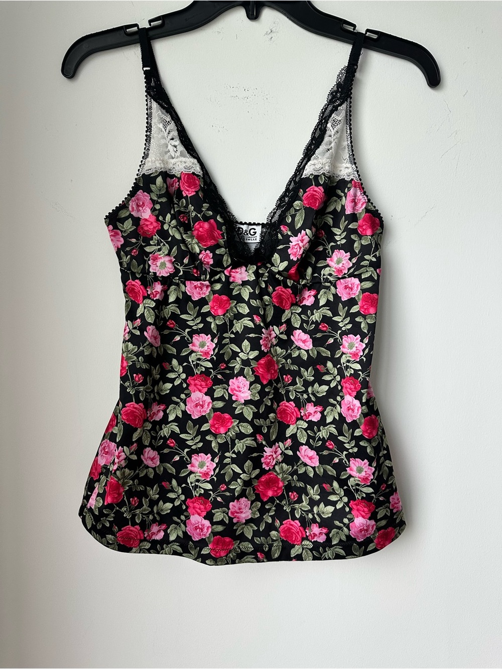 Dolce & Gabbana Underwear Vintage Black Floral Lace-Trim Slip Cami Size S